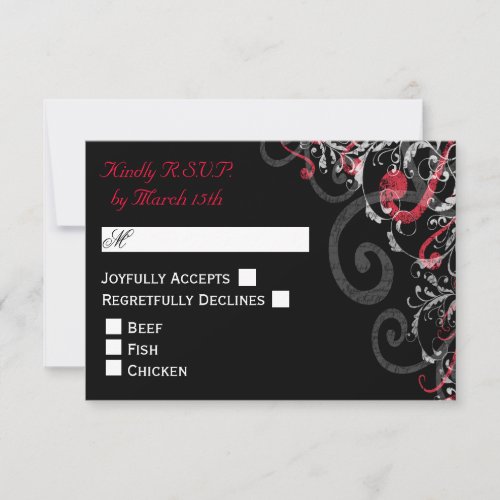 Black White and Red Swirl wedding RSVP