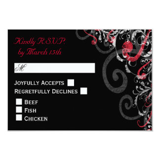 Black, White, and Red Swirl wedding RSVP Card
