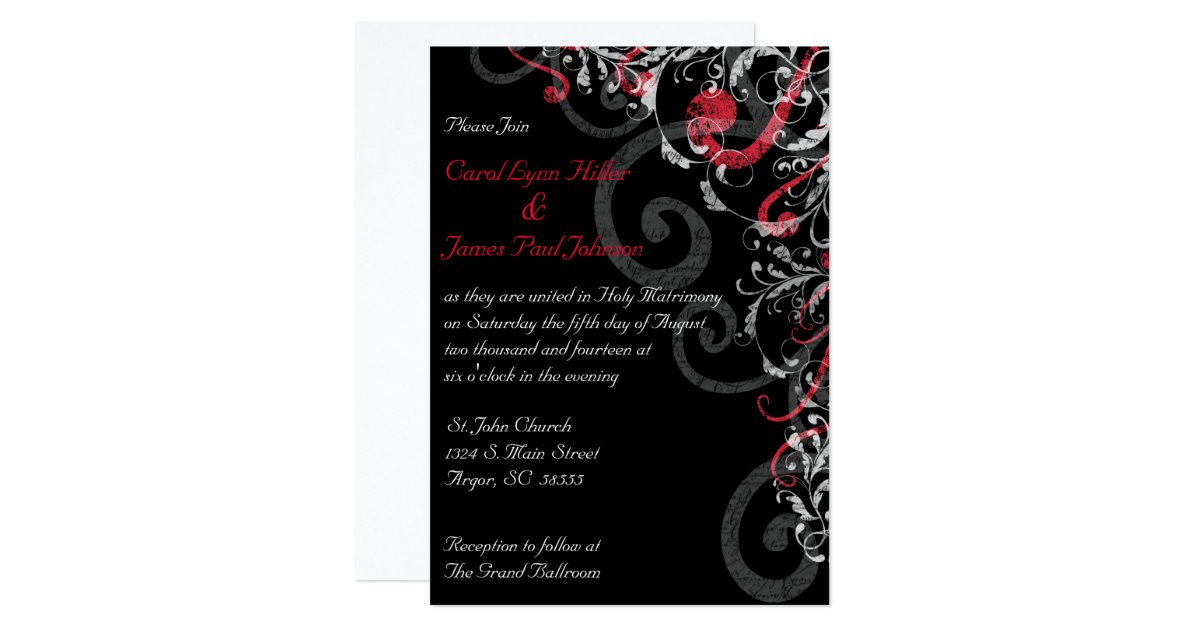 Black, White and Red Wedding Invitation Zazzle