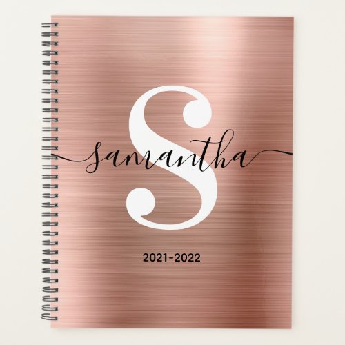 Black White and Rose Gold Modern Style Monogram Planner