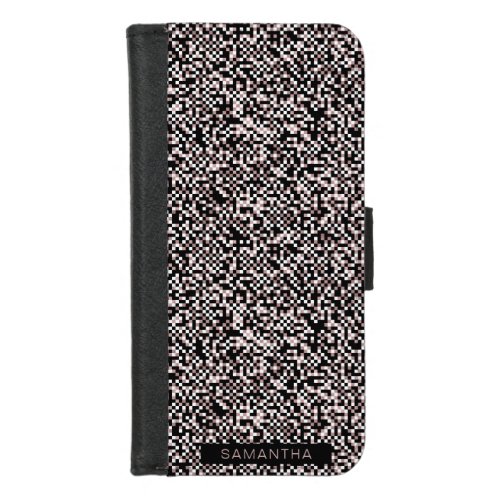 Black White and Rose Gold Pixelated Abstract iPhone 87 Wallet Case