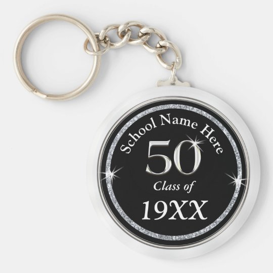 Black, White and Silver 50th Class Reunion Gifts Keychain | Zazzle.com