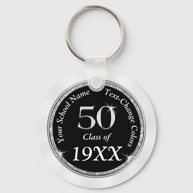 Black, White and Silver 50th Class Reunion Gifts Keychain (Front)