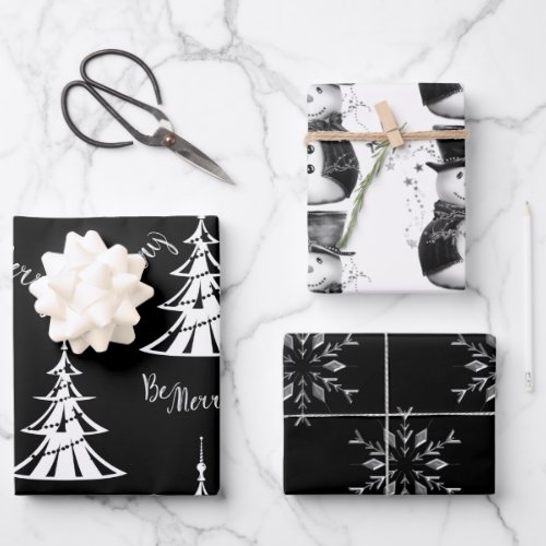 Black White and Silver Christmas Wrapping Paper Sheets