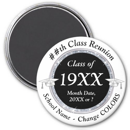 Black White and Silver Class Reunion Magnets