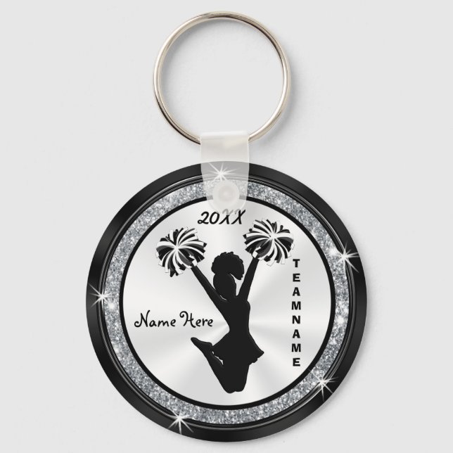Black, White and Silver Custom Cheer Keychains (Front)