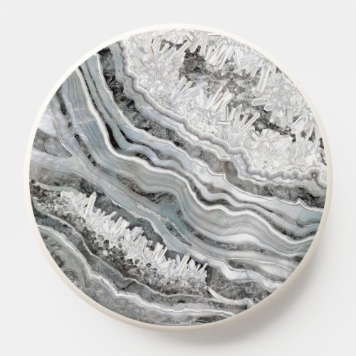 Black White and Silver Geode Digital Art PopSocket