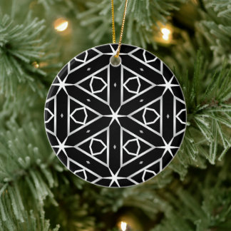 Black White and Silver Geometric pattern Ceramic Ornament