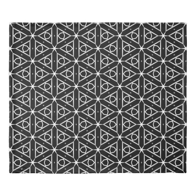 Black White and Silver Geometric pattern Duvet Cover (Front)
