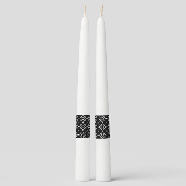 Black White and Silver Geometric pattern Taper Candle (Front)