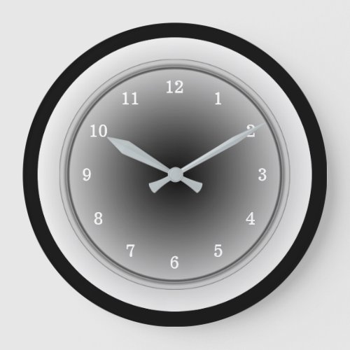 Black White and Silver Gray Monochrome Large Clock