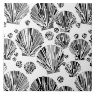 Black, White and Silver Gray Sea Shells Ceramic Ti Tile