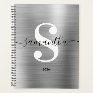 Black White and Silver Modern Style Monogram Planner
