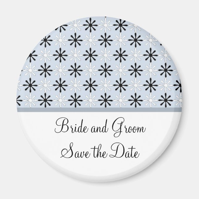 Black, White and Soft Blue Save the Date Magnet (Front)
