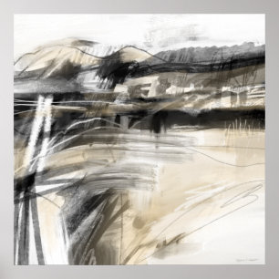 Black White and Tan Abstract Landscape Square Poster