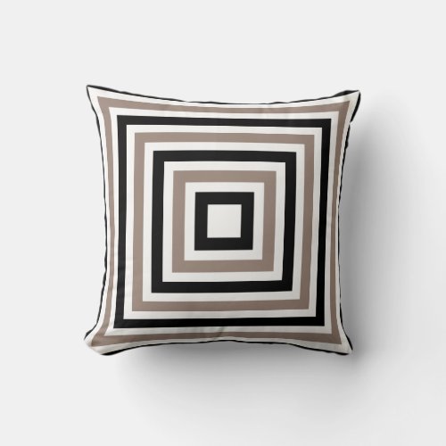 Black White and Tan Geometric Square Lines Throw Pillow