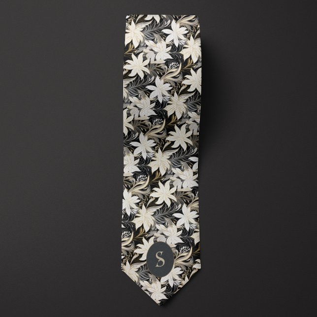Black, White and Taupe Monogram Neck Tie (Creator Uploaded)