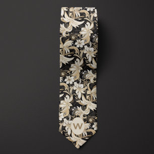 Black, White and Taupe Monogram Neck Tie