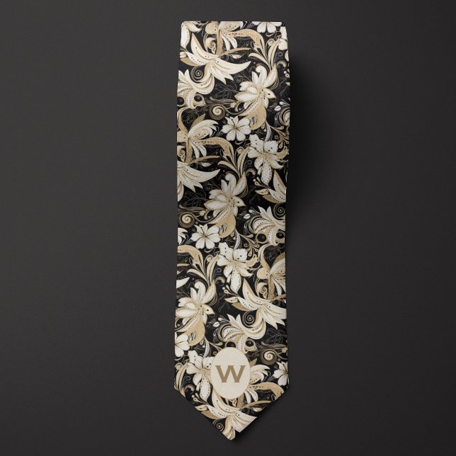 Black, White and Taupe Monogram Neck Tie (Creator Uploaded)