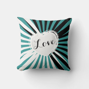 Black, White and Teal Abstract Heart   DIY  Throw Pillow