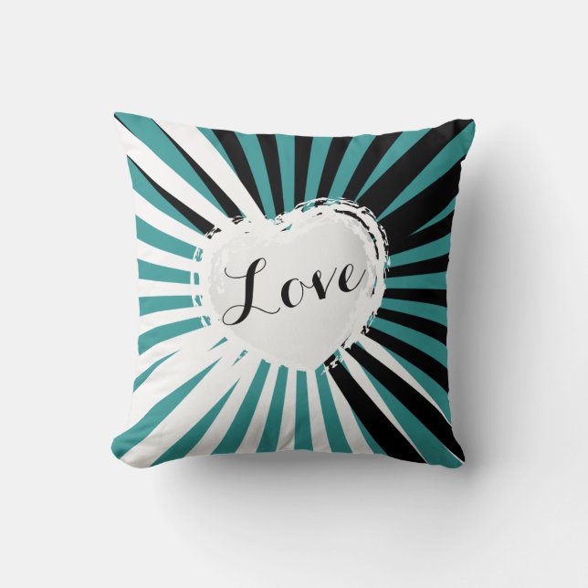 Black, White and Teal Abstract Heart | DIY  Throw Pillow (Front)