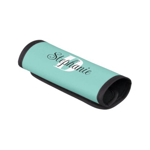 Black White and Teal Cute Modern Monogram Luggage Handle Wrap