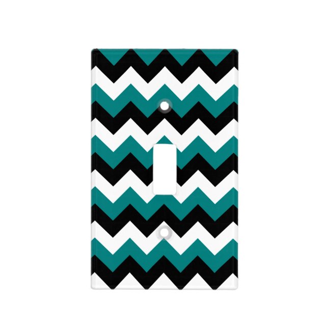 Black White and Teal Zigzag Light Switch Cover (Front)