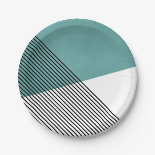 Black, white and turquoise simple geometric art paper plates