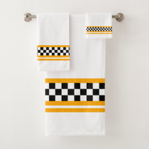 Black White and Yellow Bath Towel Set
