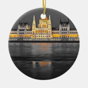 Black, White and Yellow Budapest Lights Ceramic Ornament
