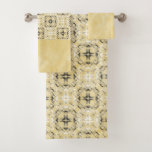Black, White, and Yellow Checkered Pattern Bath Towel Set