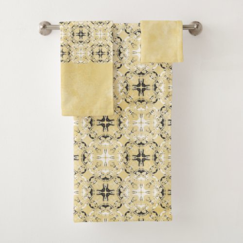 Black White and Yellow Checkered Pattern Bath Towel Set