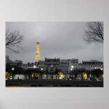 Black, White and Yellow Eiffel Tower Poster
