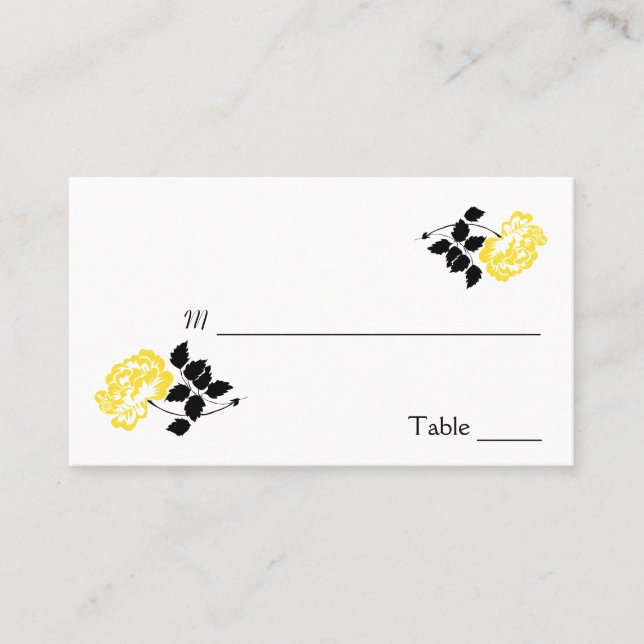 Black, White, and Yellow Floral Place Cards (Front)