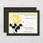 Black, White and Yellow Peony Reply Card (Front/Back)