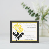 Black, White and Yellow Peony Reply Card (Standing Front)