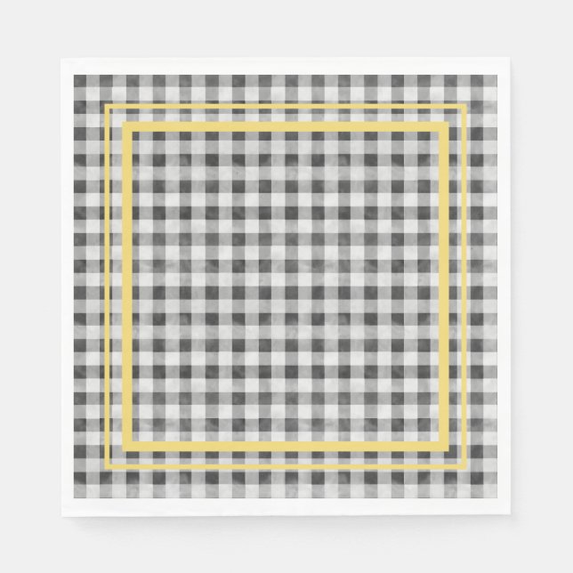 Black White And Yellow Picnic Gingham Napkins (Front)
