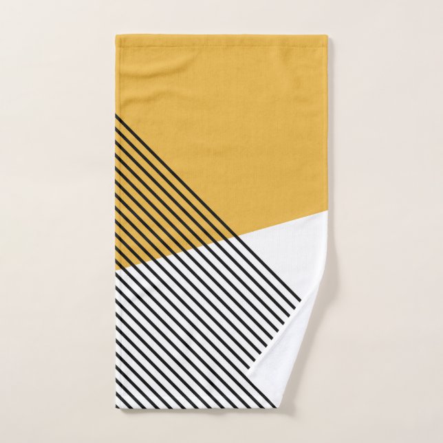 Black, white and yellow simple geometric art bath towel set (Hand Towel)