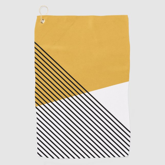 Black, white and yellow simple geometric art golf towel (Front)