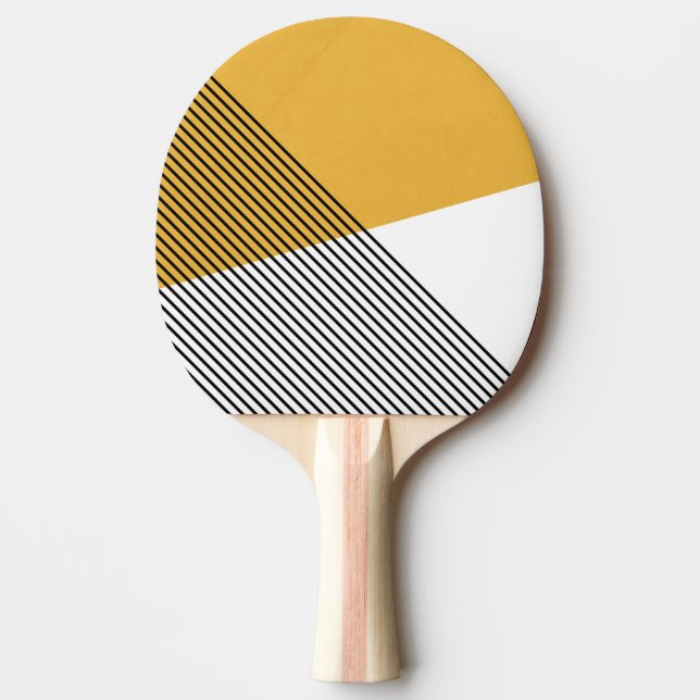 Black, white and yellow simple geometric art ping pong paddle (Front)