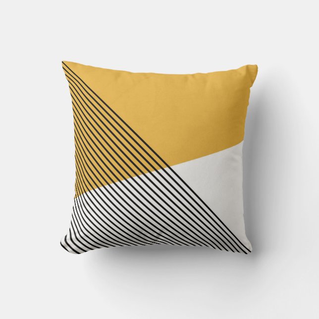 Black, white and yellow simple geometric art throw pillow (Front)