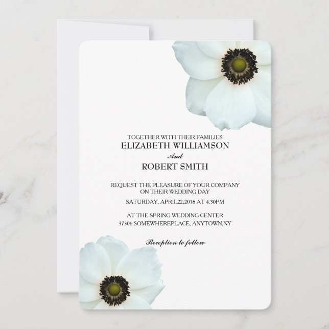 Black White Anemone Flowers Invitation (Front)