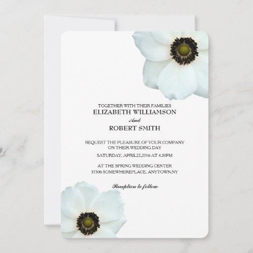 Black White Anemone Flowers Invitation