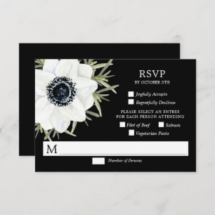 Black & White Anemones Botanical Wedding RSVP Card