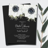 Black White Anemones Floral Bridal Shower
