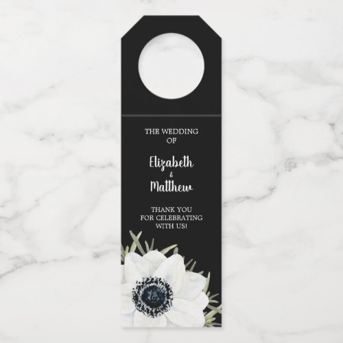 Black White Anemones Floral Wedding Bottle Hanger Tag