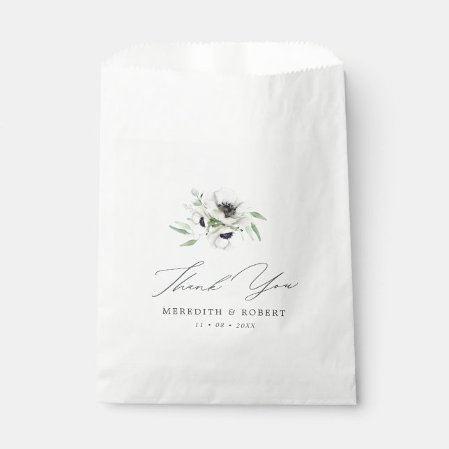 Black & White Anemones Winter Wedding Thank You Favor Bag (Front)