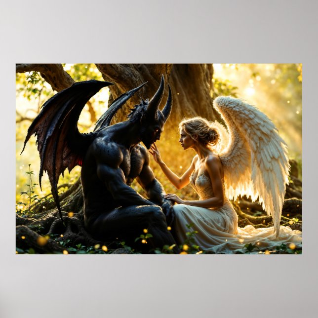 Black white angel demon mystical forest poster (Front)