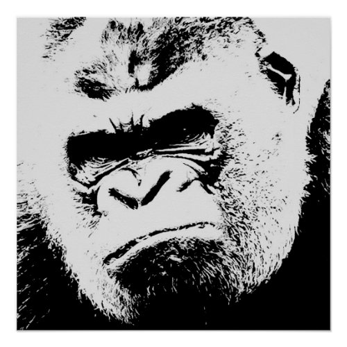 Black White Angry Gorilla Pop Art Perfect Poster