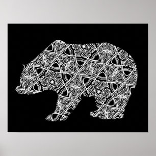 Black White Animal Bear Geometric Coloring Art Poster